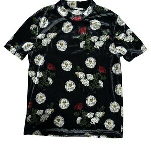 Zara Trafaluc Velvet T-shirt Blouse with Nature-Inspired Design